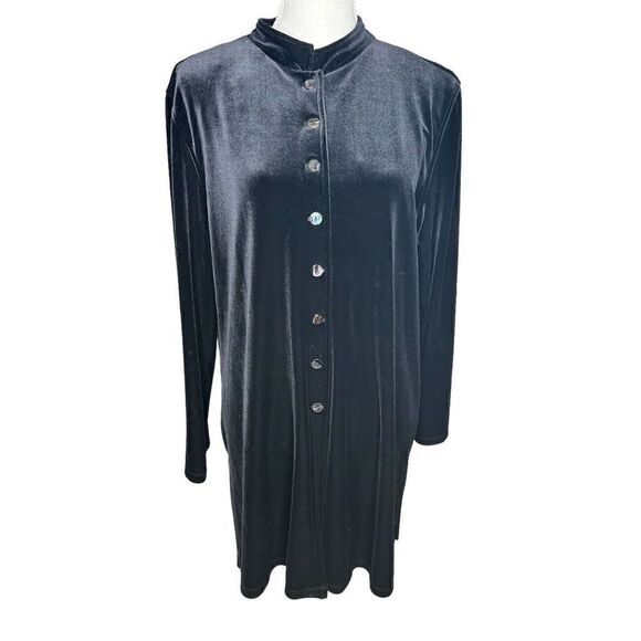 Chicos Black Velvet Long Sleeve Mock Neck Button Down Jacket Tunic Cardigan Size - Picture 1 of 5